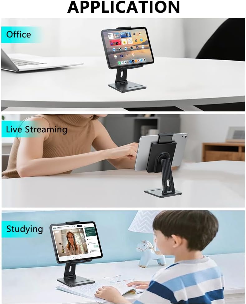 iPad desk ergonomics setup with iPad raised on a stable stand