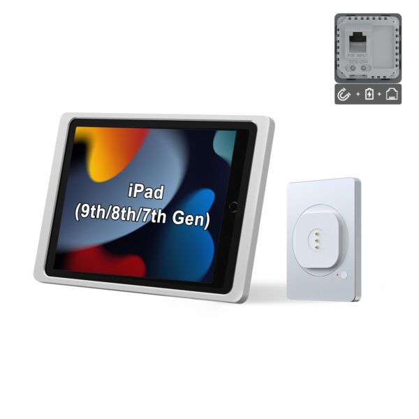 Version 1.0.0 EMONITA PoE/DC Magnetic iPad Wall Mount with case – 18W Fast Charging, 360° Rotation