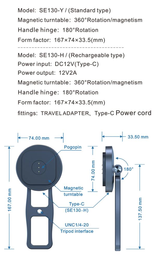 3 EMONITA Magnetic iPad Handheld Stand with 18W Charging (360°/180°, Portable Aluminum)
