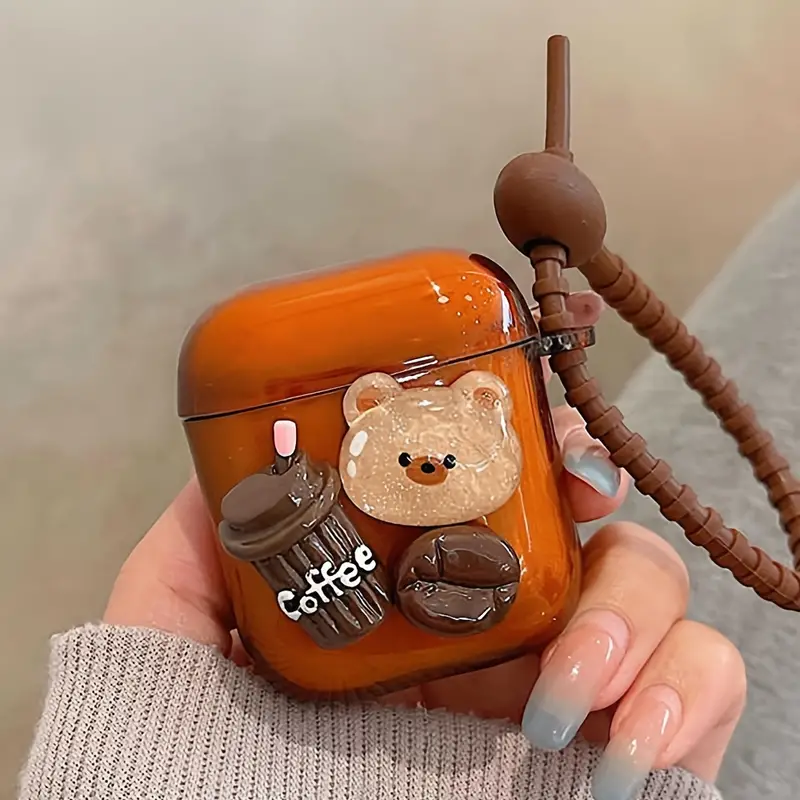 Stylish Cub Bear Design Protective Case with Loop for Apple Airpods 1/2/3/Pro – Perfect Gift Idea!